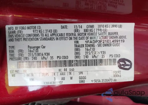 2014 Ford Focus Se z USA, uszkodzony, nr VIN 1FADP3F21EL459119